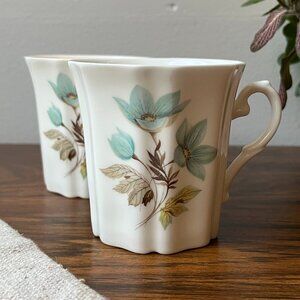 Royal Grafton Fine Bone China 2 Mugs Light Blue Flowers 7 oz England